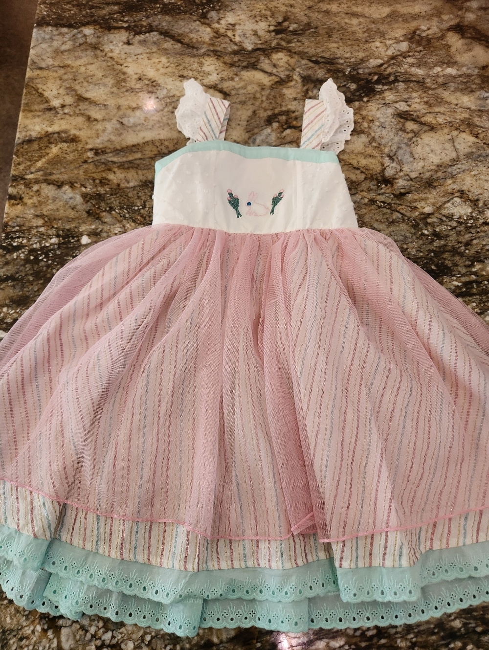 Wildflowers Pink and Mint Layered Floral Embroidered Dress